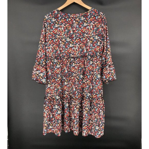Emery Rose Floral Tiered Prairie Midi Dress L 3/4 Sleeves Cottagecore Ditzy - Picture 2 of 7